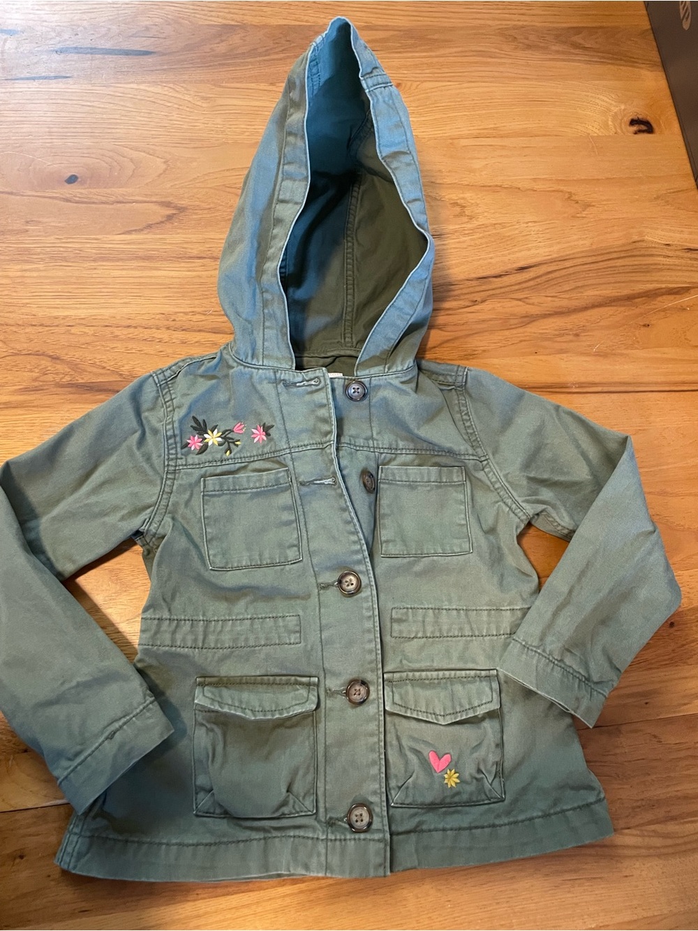 Old Navy Olive Green Hooded Jacket with Floral Embroidery